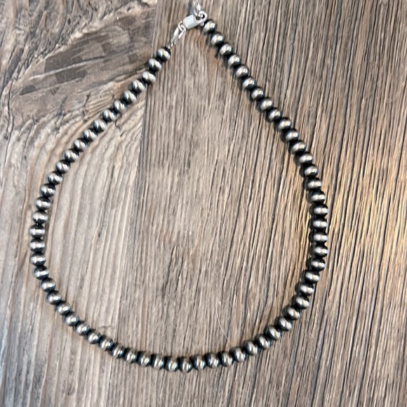 16” necklace. 5mm oxidized beads with silver clasp. Handmade - Picture 1 of 2